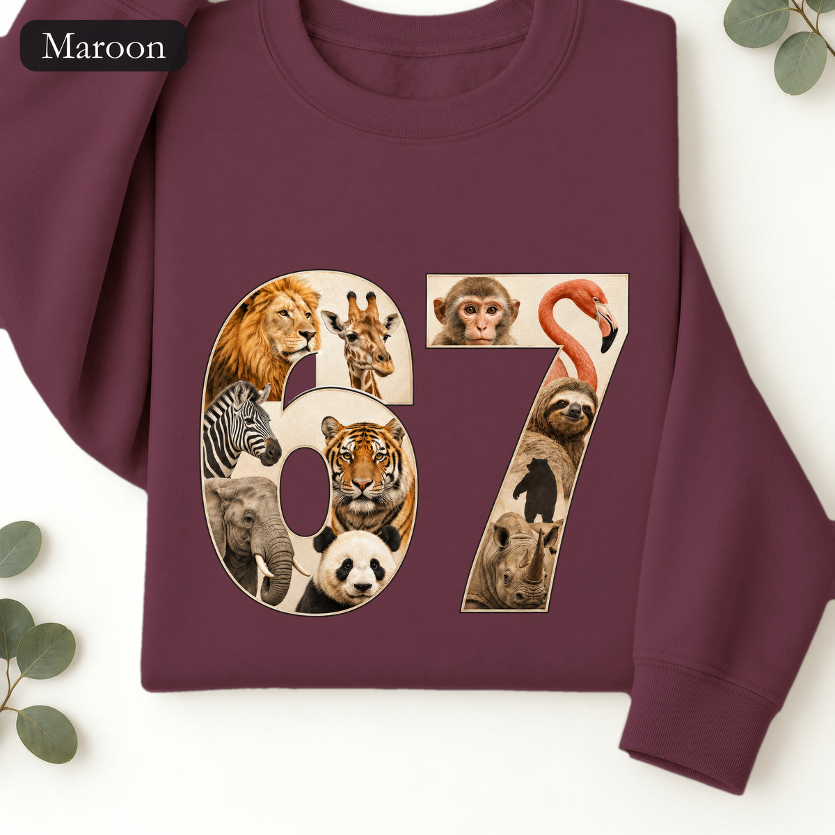 67 Zoo Animals Shirt, Funny 67 Meme Tee, Trendy Animal Number Gift, Giraffe Elephant Lion Sweatshirt