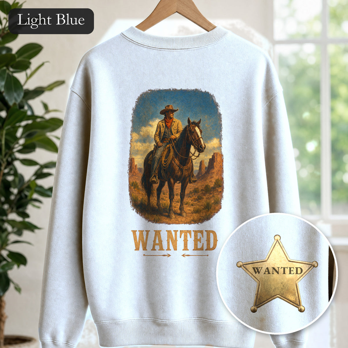 Wanted Cowboy Sweatshirt, Vintage Western Wanted Poster Crewneck, Desert Outlaw Sweatshirt, Sheriff Star Cowboy Gift