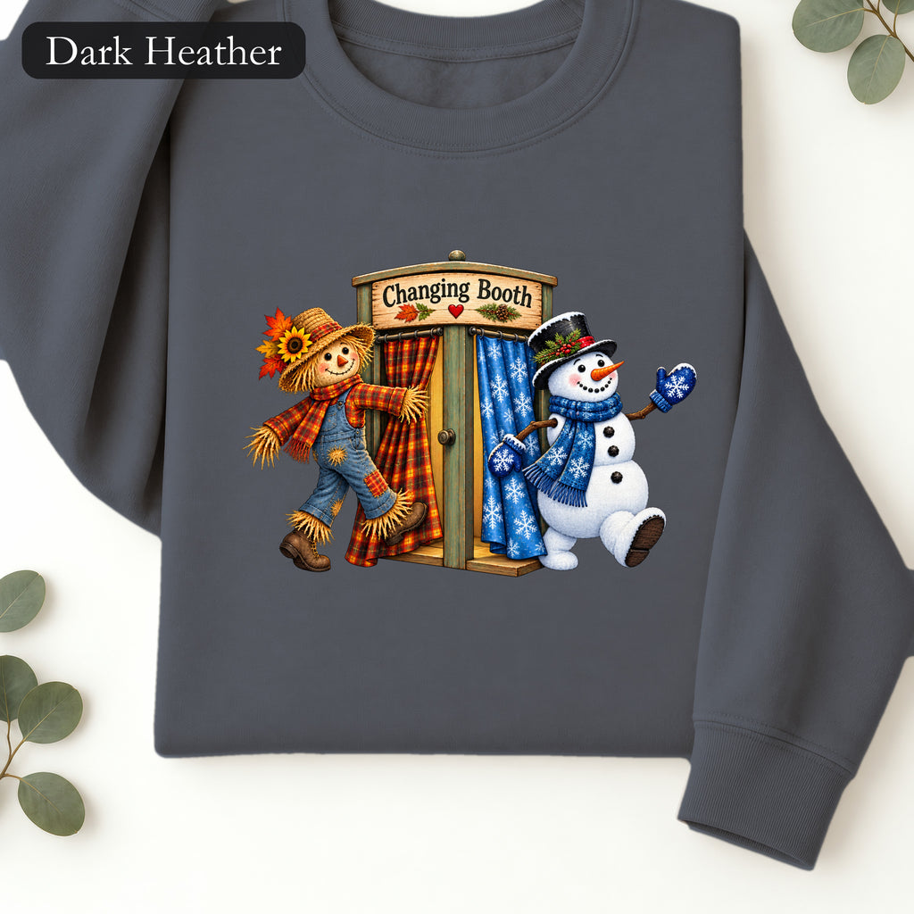 Scarecrow to Snowman Change of Season Sweatshirt | Holiday Country Folk
