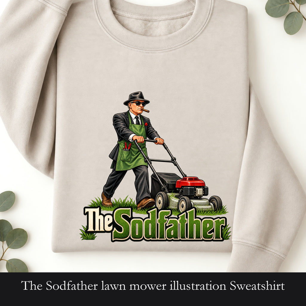The Sodfather lawn mower illustration Sweatshirt | Gardening humor