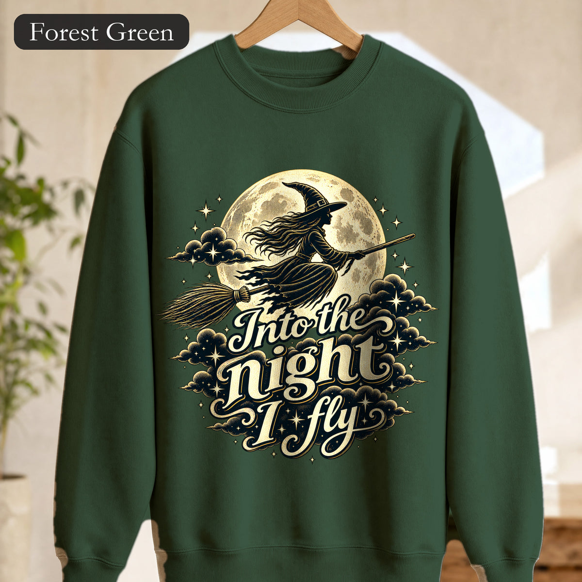 Witch Moon Sweatshirt, Into the Night I Fly, Magical Halloween Crewneck, Witchy Aesthetic Gift