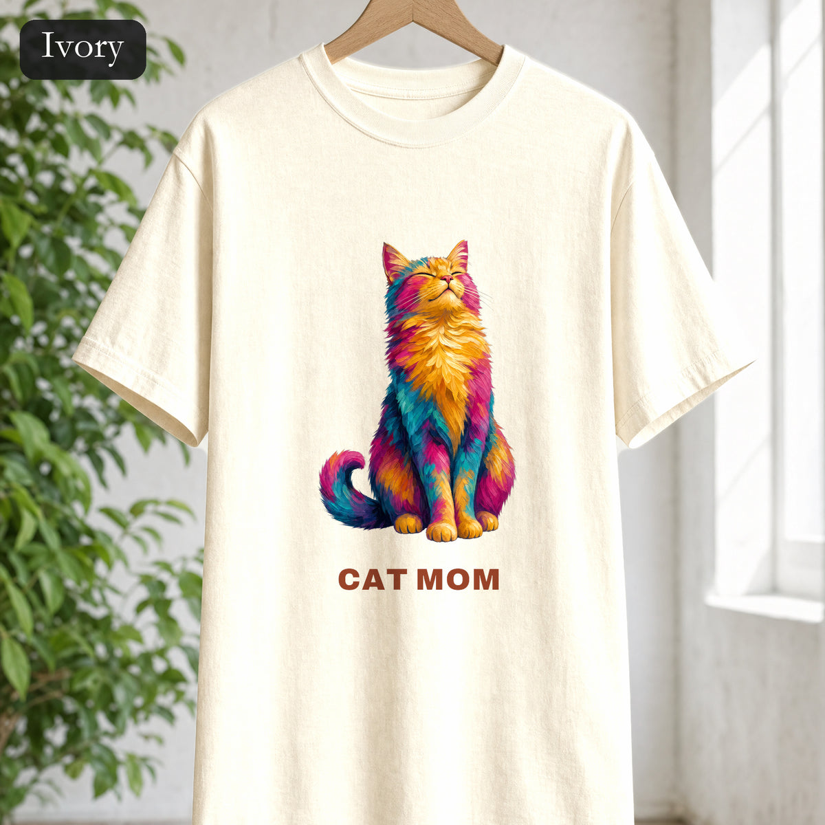 Cat Mom Shirt, Vibrant Painterly Cat Tee, Bold Cat Lover Gift, Colorful Cat Owner Sweatshirt