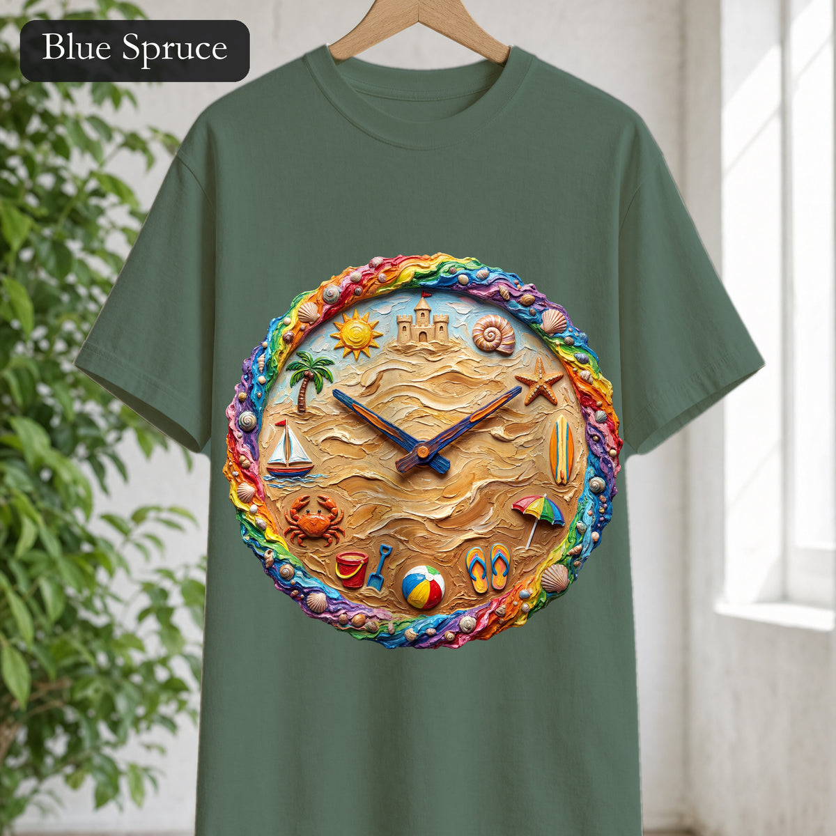 Beach Clock Shirt, Dreamy Coastal Art Tee, Surreal Beach Lover Gift, Summer Ocean Sweatshirt