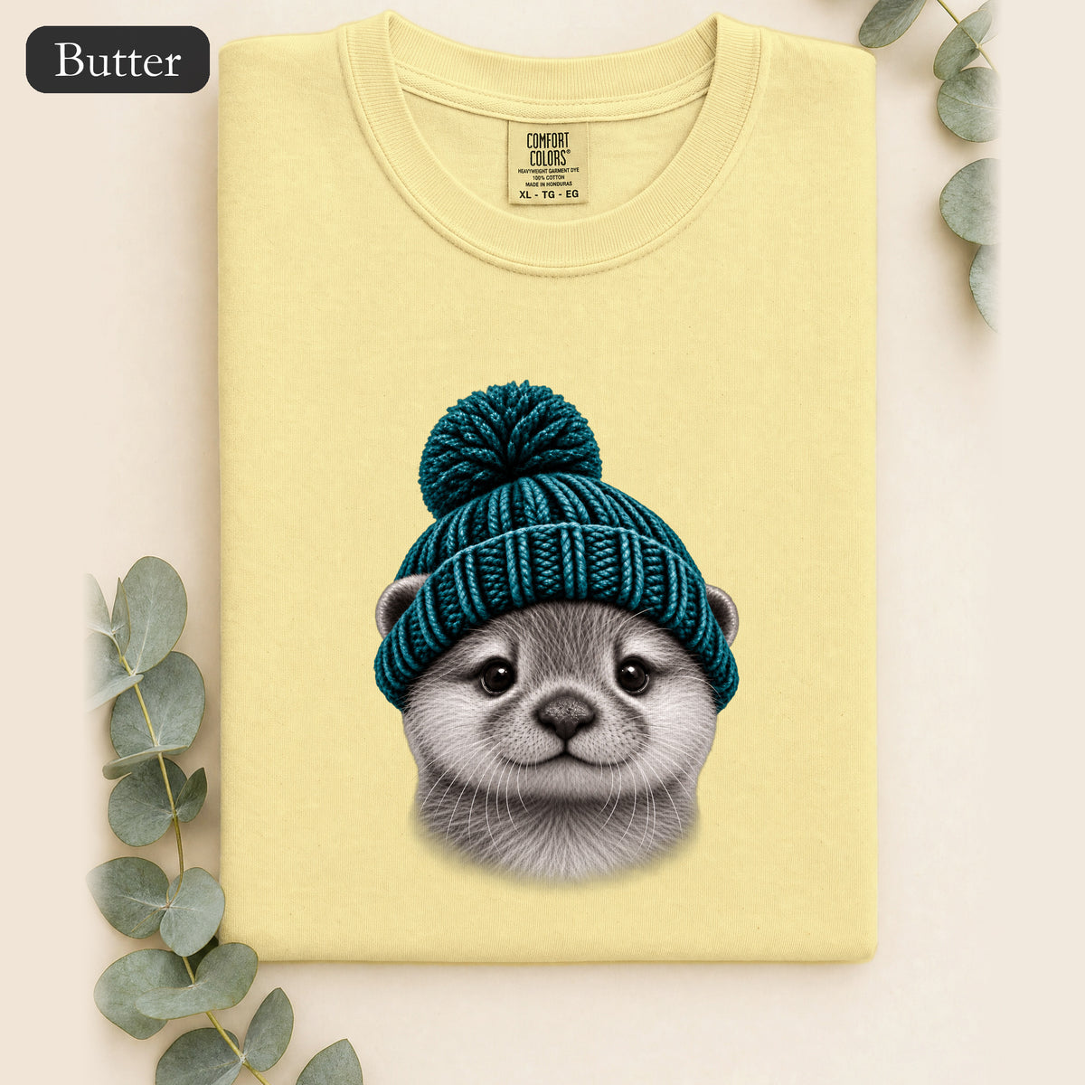 Otter Wearing Beanie Shirt | Cute Animal Illustration