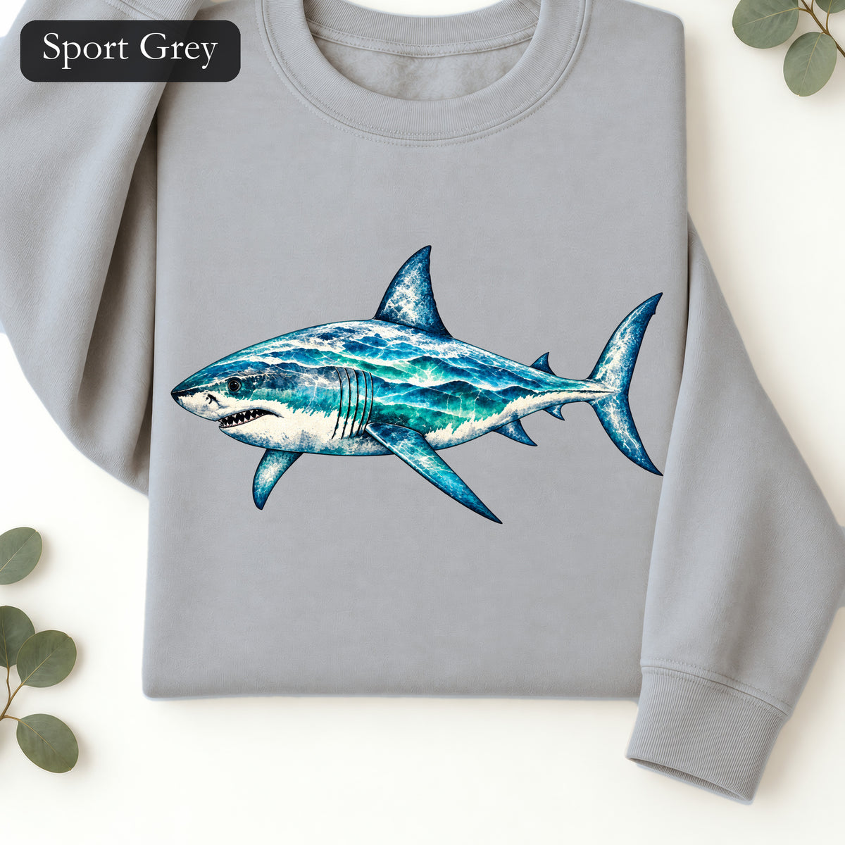 Blue Shark Illustration Sweatshirt | Ocean Marine Art Crewneck