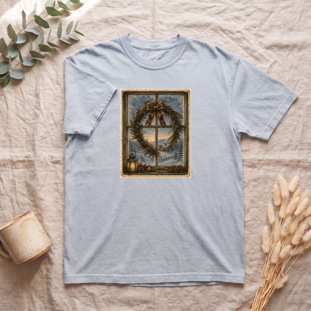 Winter Wreath Window Shirt | Vintage Christmas Scene