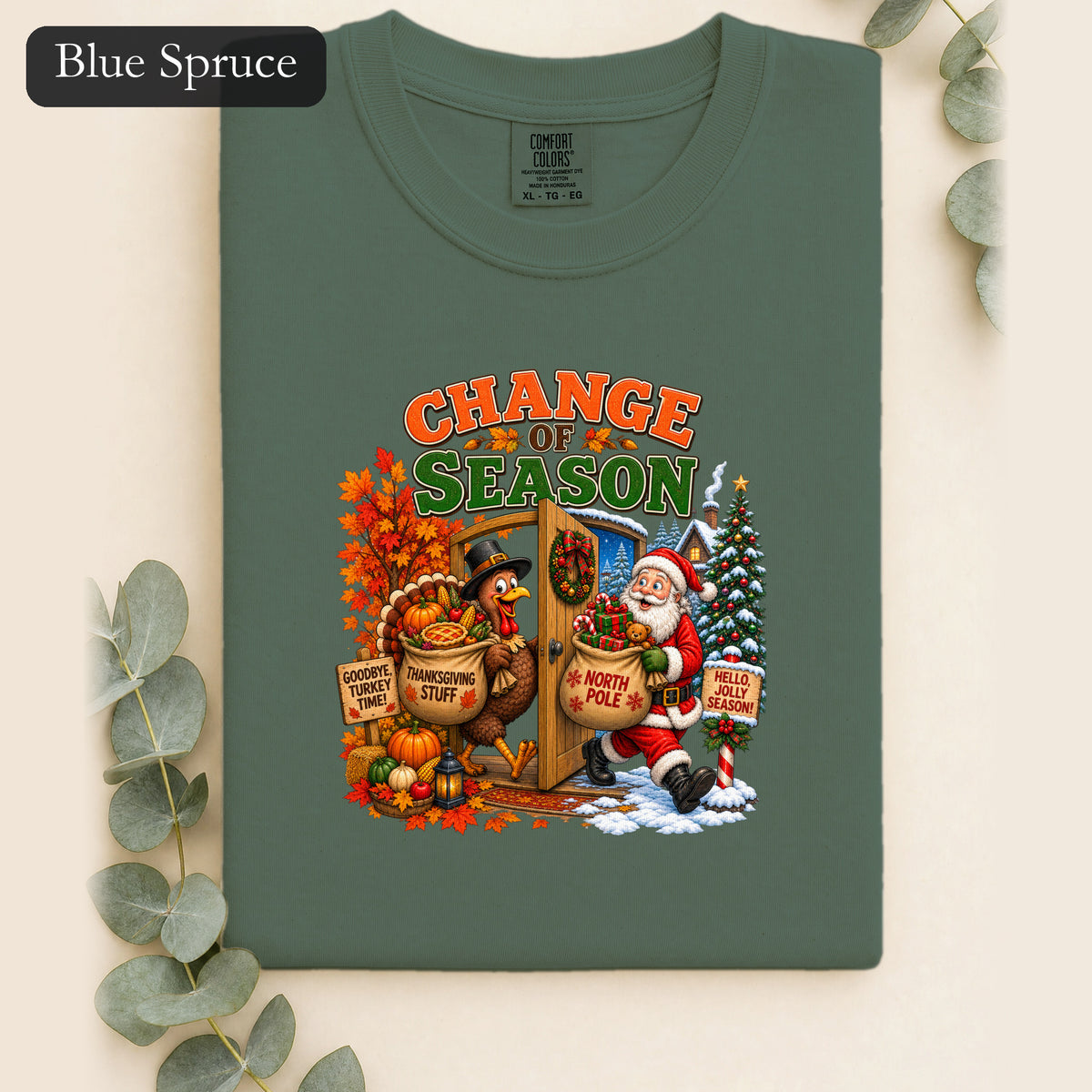 Change of Season Shirt | Fall to Winter Holiday Pumpkin Santa Design