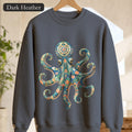 Boho Octopus Shirt, Folk Art Octopus Tee, Japanese Pattern Ocean Lover Gift, Vintage Floral Octopus Sweatshirt