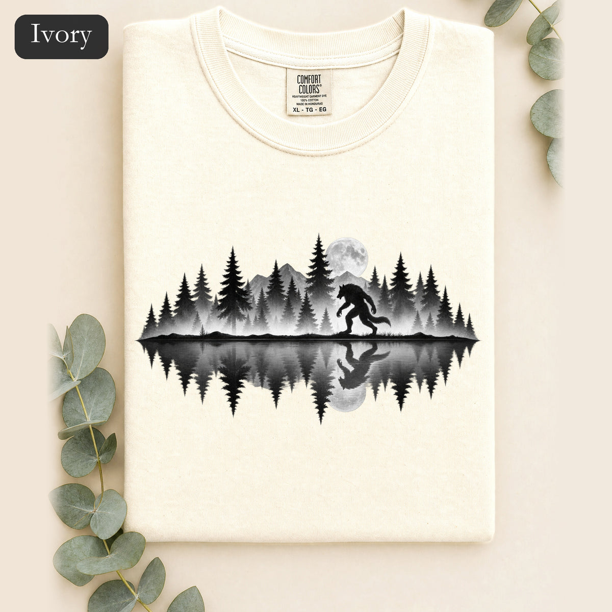 Werewolf Silhouette Moonlight Forest Shirt | Werewolf Lake Reflection