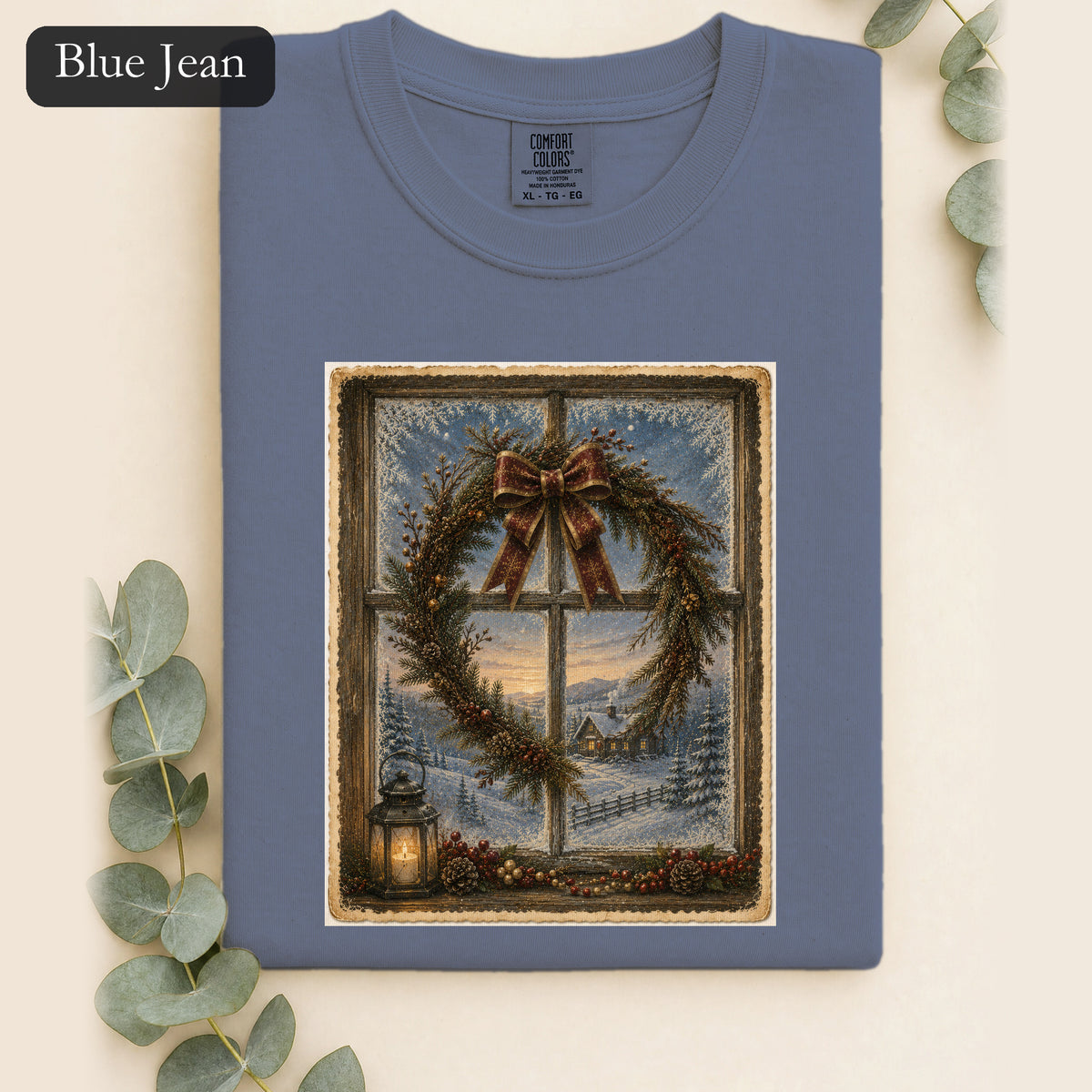 Winter Wreath Window Shirt | Vintage Christmas Scene