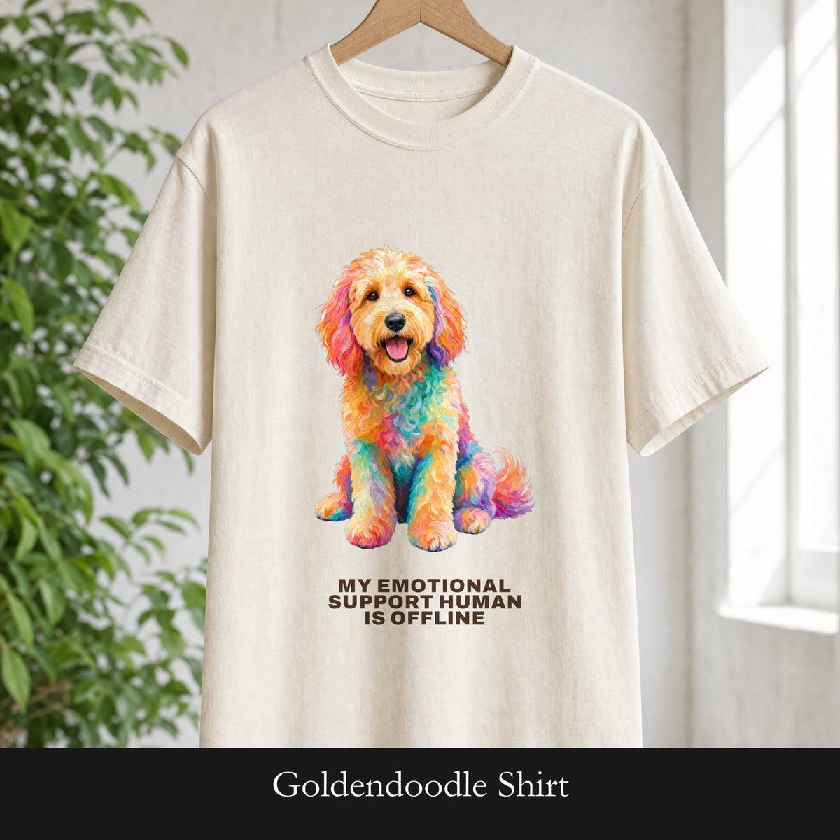 Goldendoodle Shirt, My Emotional Support Human Is Offline Tee, Funny Doodle Dog Mom Gift, Painterly Dog Lover Sweatshirt