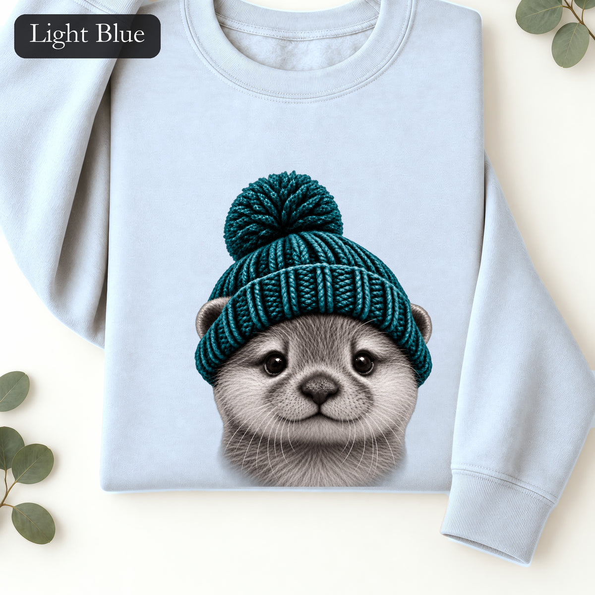 Otter Wearing Beanie Crewneck Sweatshirt | Cute Animal Illustration