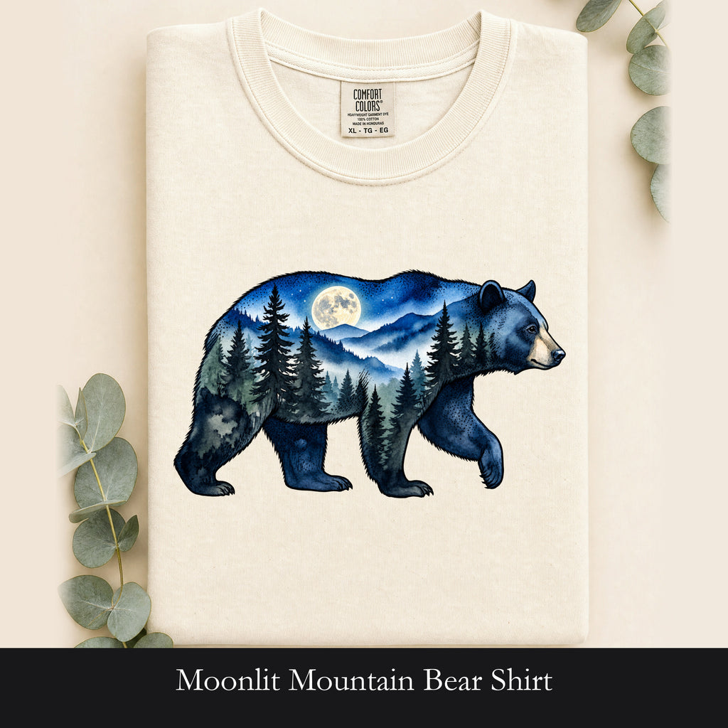 Moonlit Mountain Bear Shirt | Forest Night Wildlife Tee