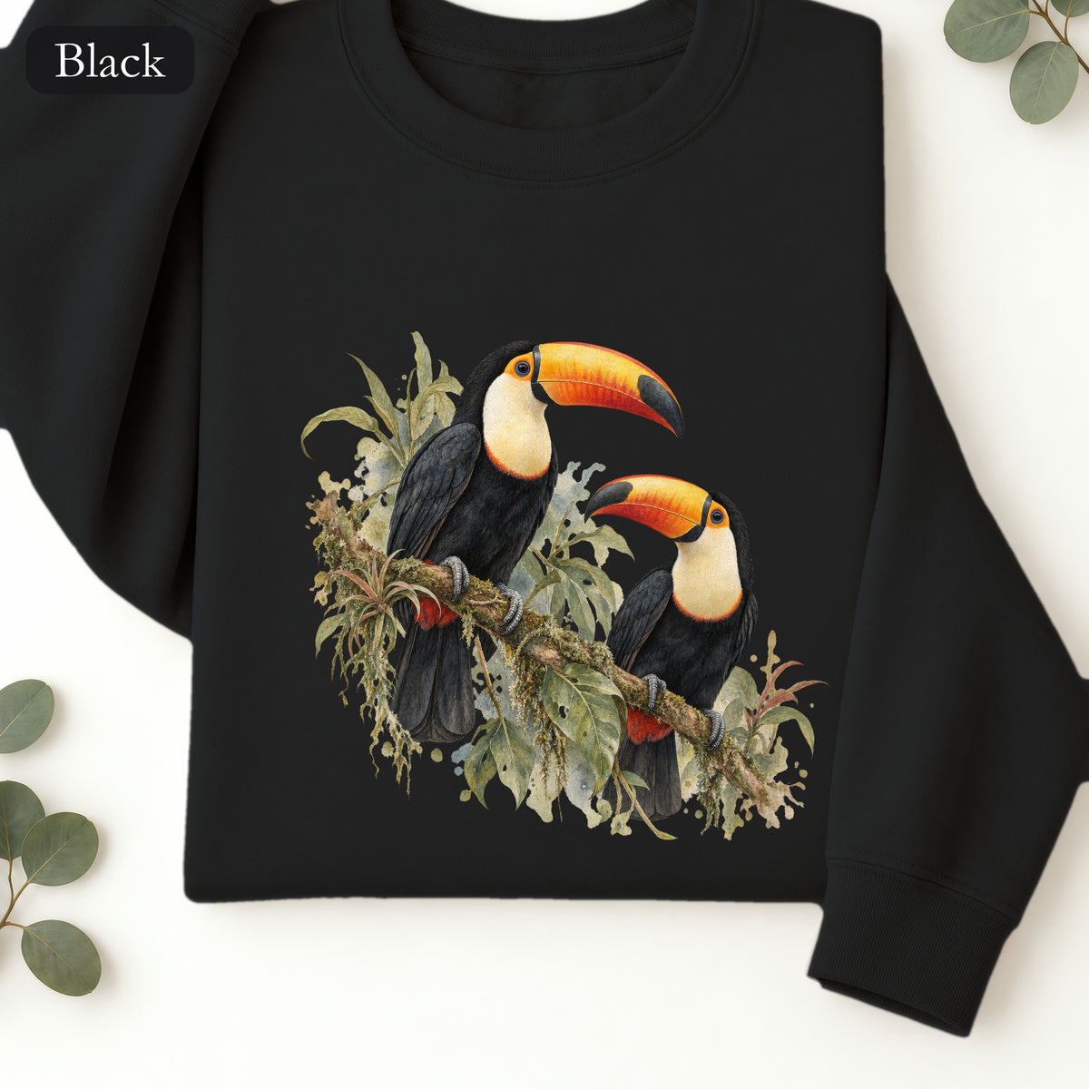 Toucan Pair Tropical Bird Crewneck Sweatshirt | Botanical Illustration