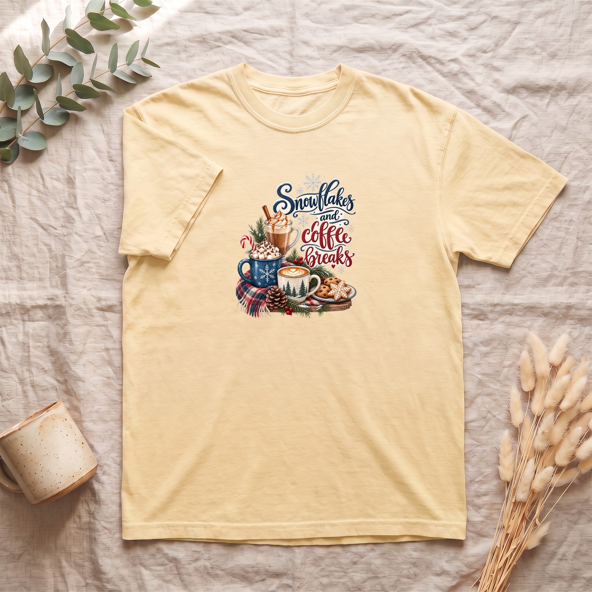 Snowflakes and Coffee Break Shirt | Winter Hot Cocoa Mug Design