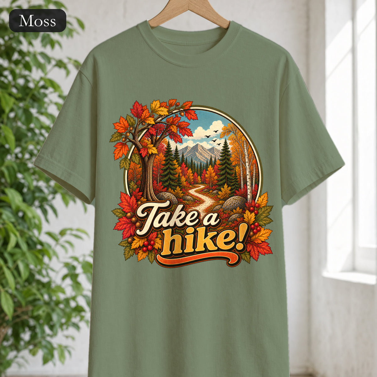 Take a Hike! retro mountain scene Shirt | autumn hiking design