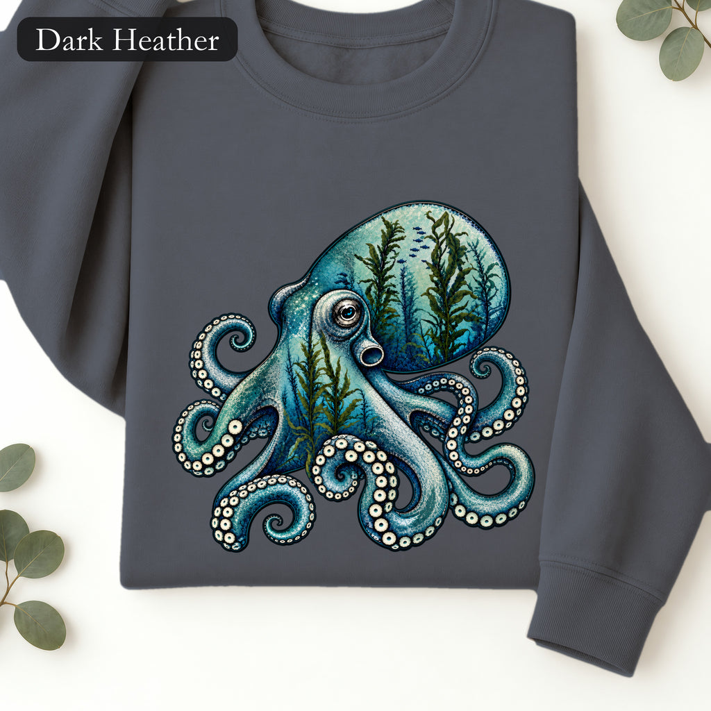 Dreamy Octopus Illustration Sweatshirt | Marine Life, Aquatic Art