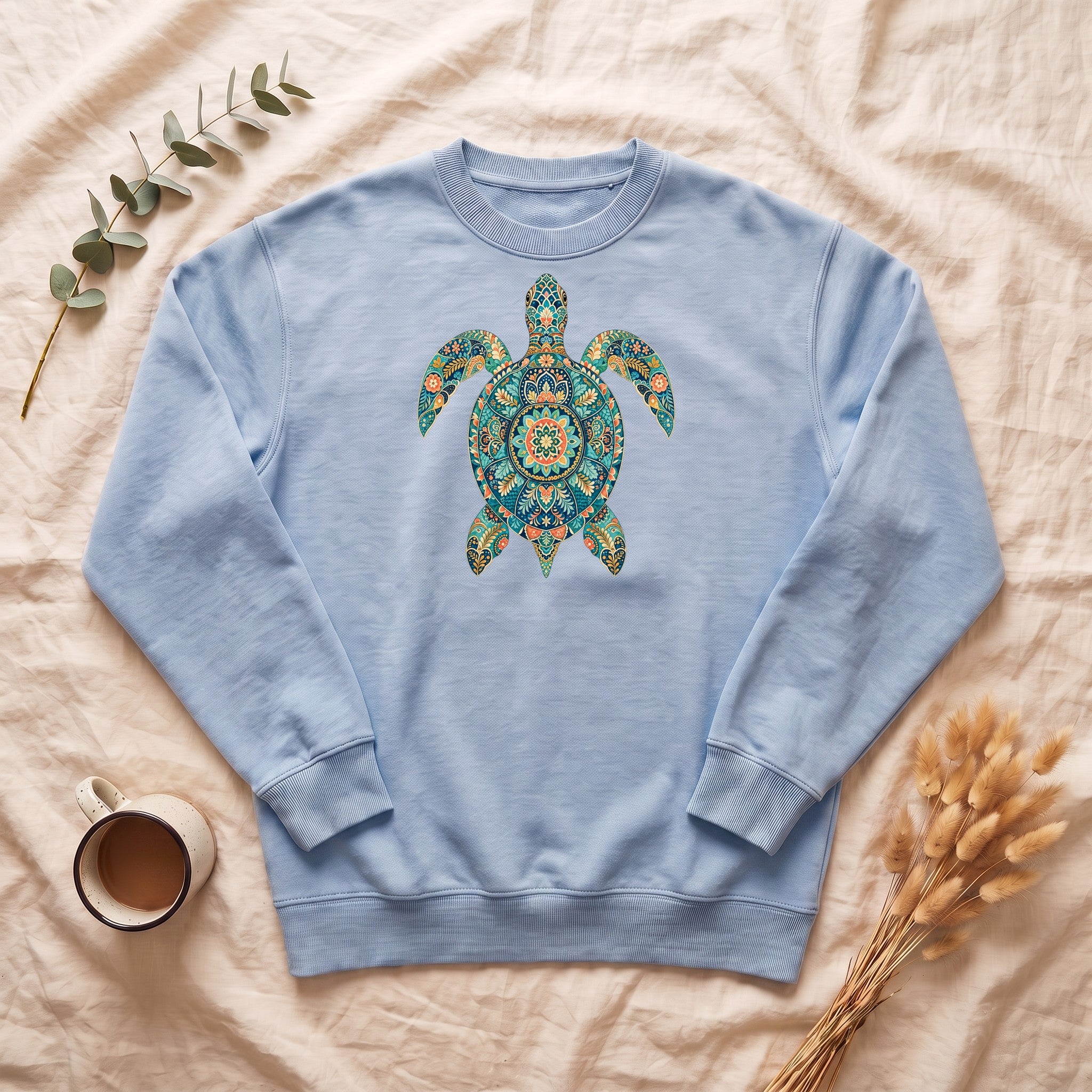Boho Sea Turtle Shirt, Folk Art Turtle Tee, Japanese Pattern Ocean Lover Gift, Vintage Floral Turtle Sweatshirt