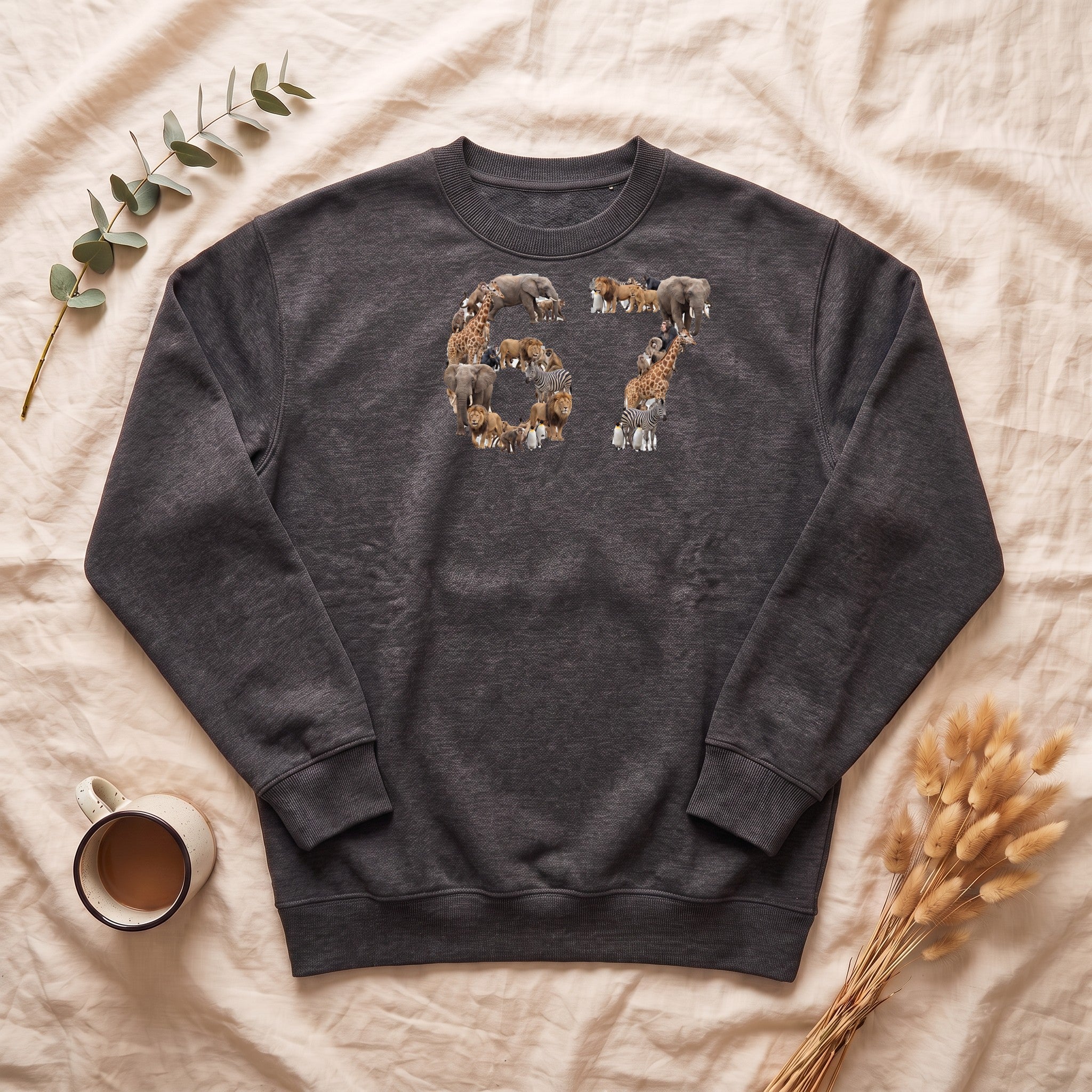 67 Zoo Animals Shirt, Funny 67 Meme Tee, Trendy Animal Number Gift, Giraffe Elephant Lion Sweatshirt