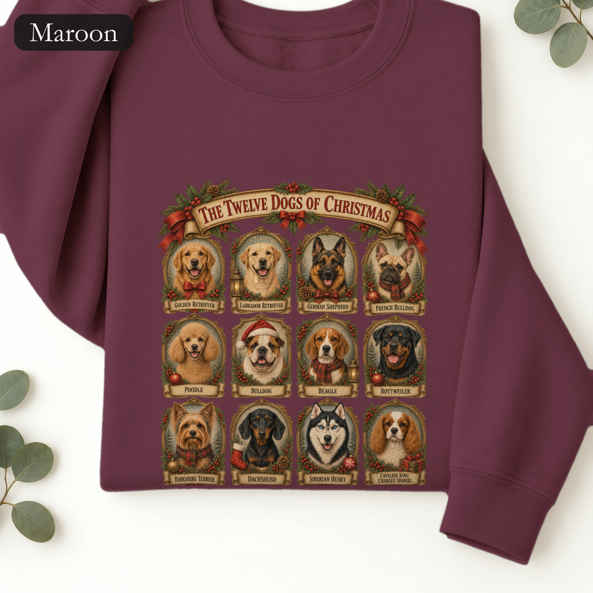 Twelve Dogs of Christmas Sweatshirt | Vintage Dog Portraits Holiday