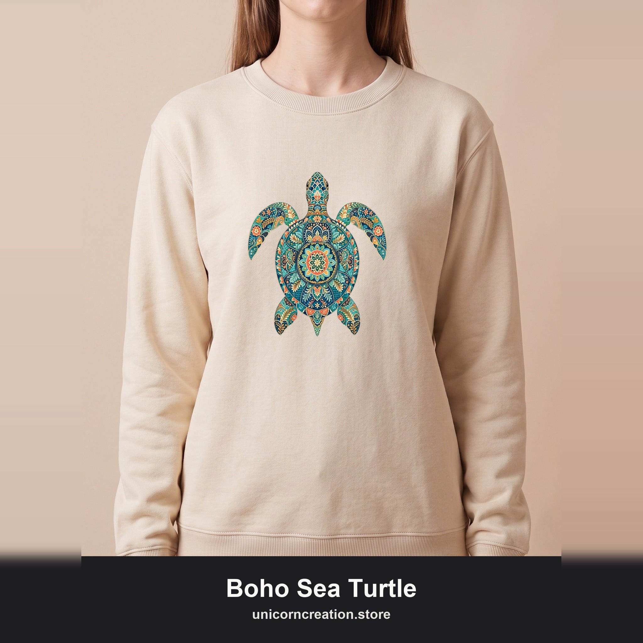 Boho Sea Turtle Shirt, Folk Art Turtle Tee, Japanese Pattern Ocean Lover Gift, Vintage Floral Turtle Sweatshirt