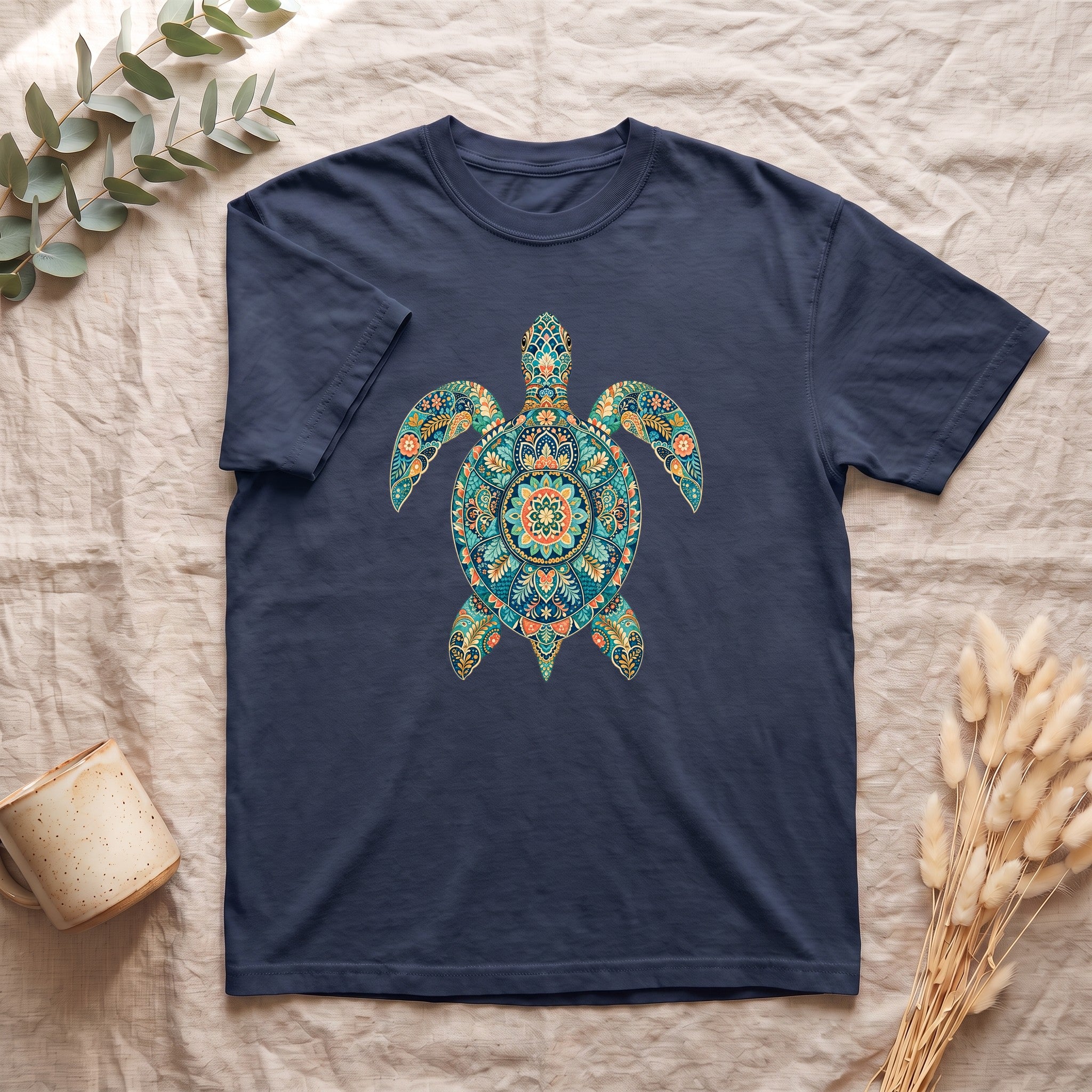 Boho Sea Turtle Shirt, Folk Art Turtle Tee, Japanese Pattern Ocean Lover Gift, Vintage Floral Turtle Sweatshirt
