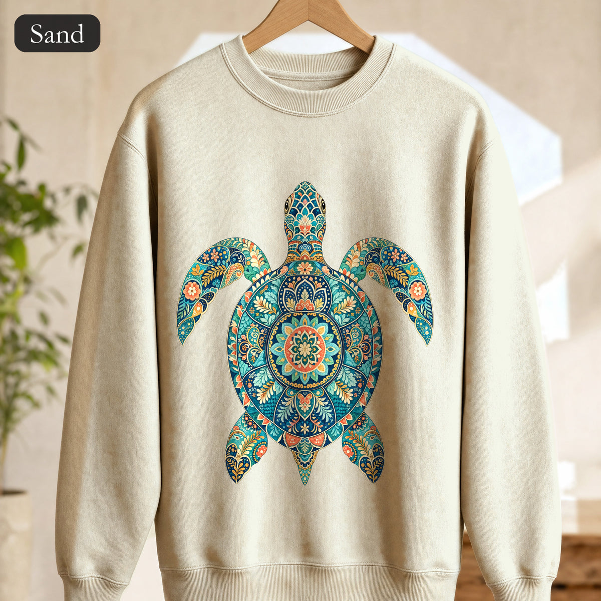 Boho Sea Turtle Shirt, Folk Art Turtle Tee, Japanese Pattern Ocean Lover Gift, Vintage Floral Turtle Sweatshirt