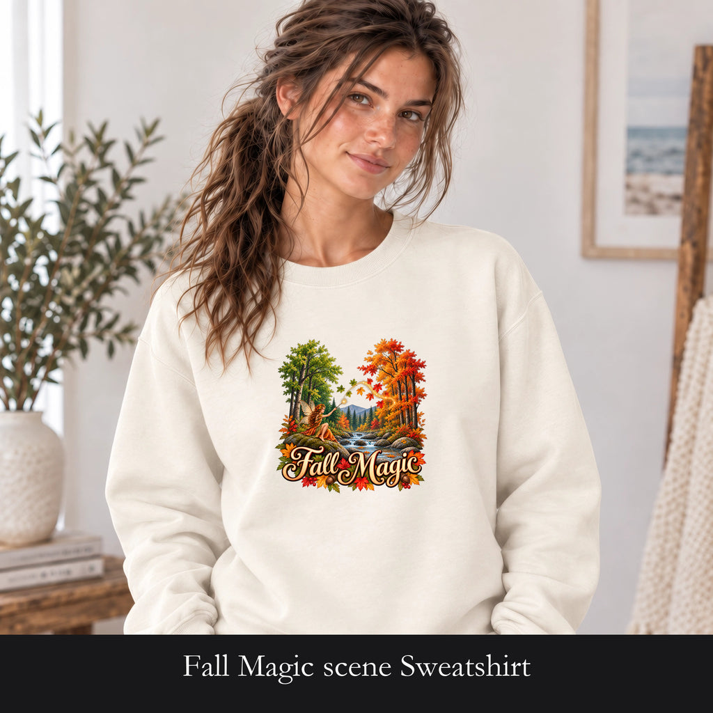 Fall Magic scene Sweatshirt | autumn trees, waterfall, leaves