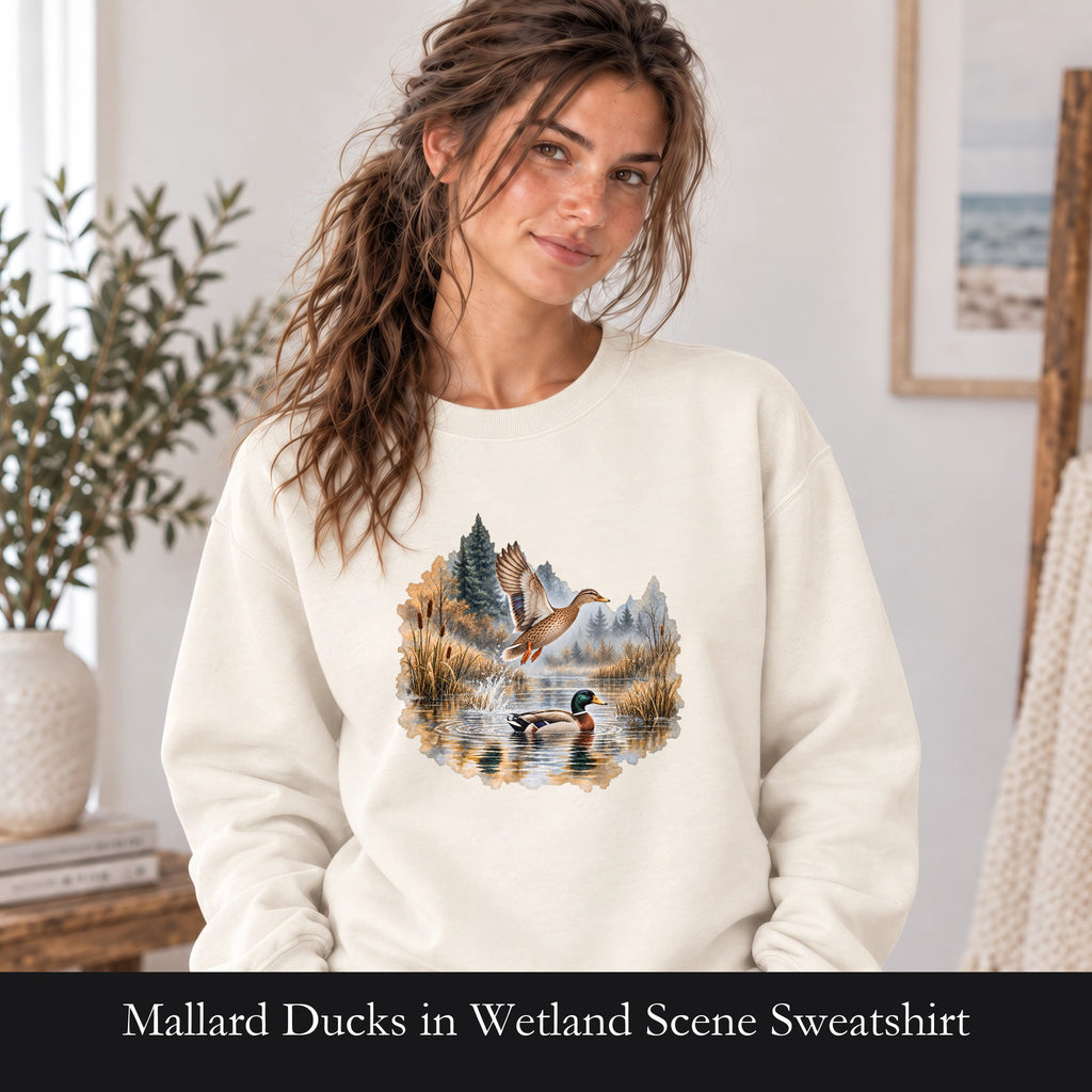 Mallard Ducks in Wetland Scene Sweatshirt | Nature Wildlife, Autumn Lake