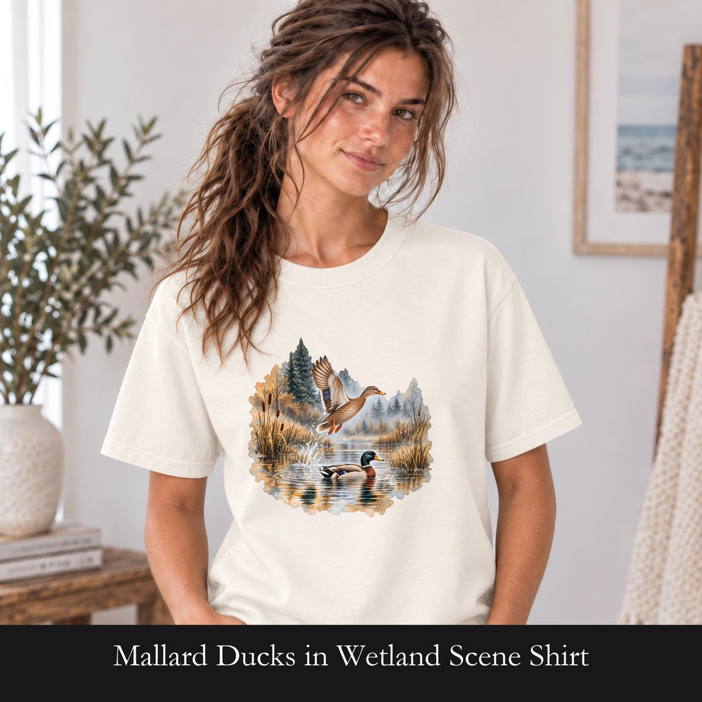 Mallard Ducks in Wetland Scene Shirt | Nature Wildlife, Autumn Lake