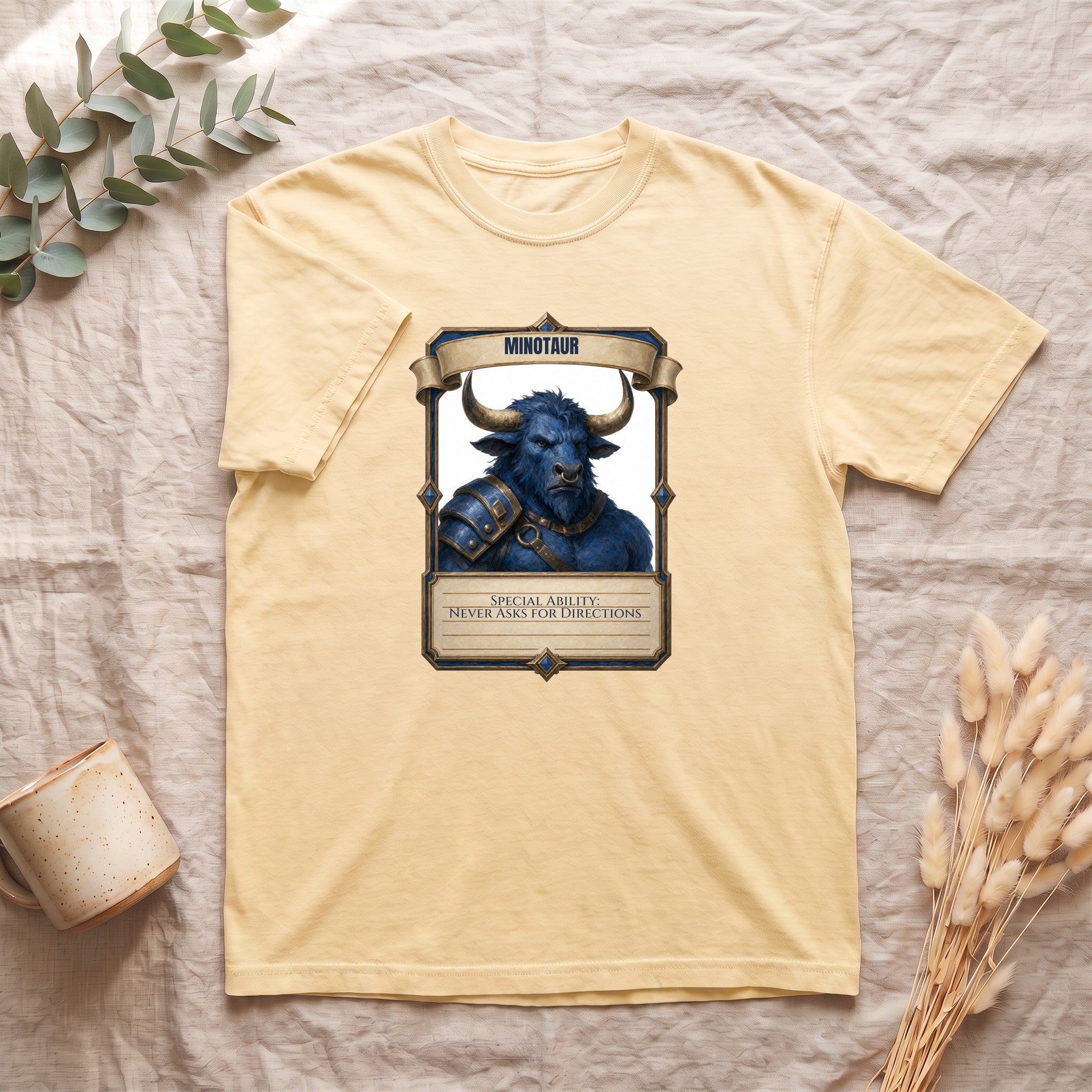 Minotaur Never Asks for Directions Shirt, Funny RPG Stat Card Tee, Tabletop Gamer D20 Gift, Fantasy Dungeon Sweatshirt