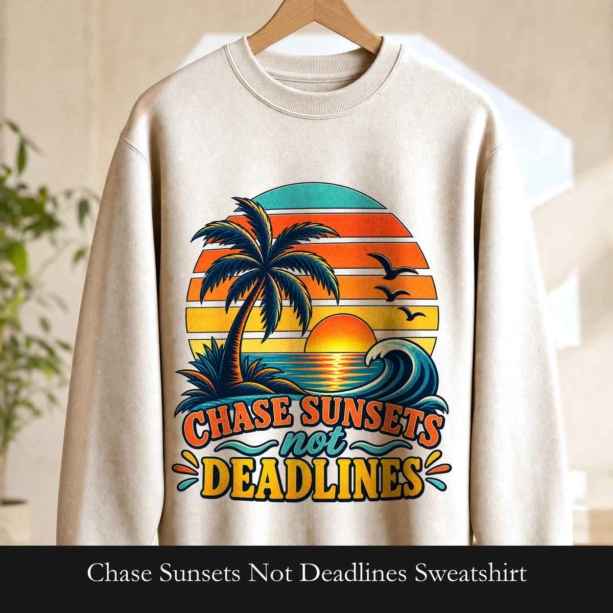 Chase Sunsets Not Deadlines Sweatshirt | Palm Tree Sunset Crewneck