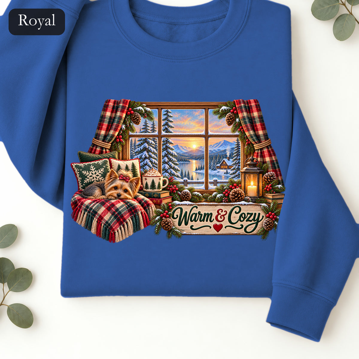 Warm & Cozy Cabin Window Sweatshirt | Winter Lodge Plaid Decor