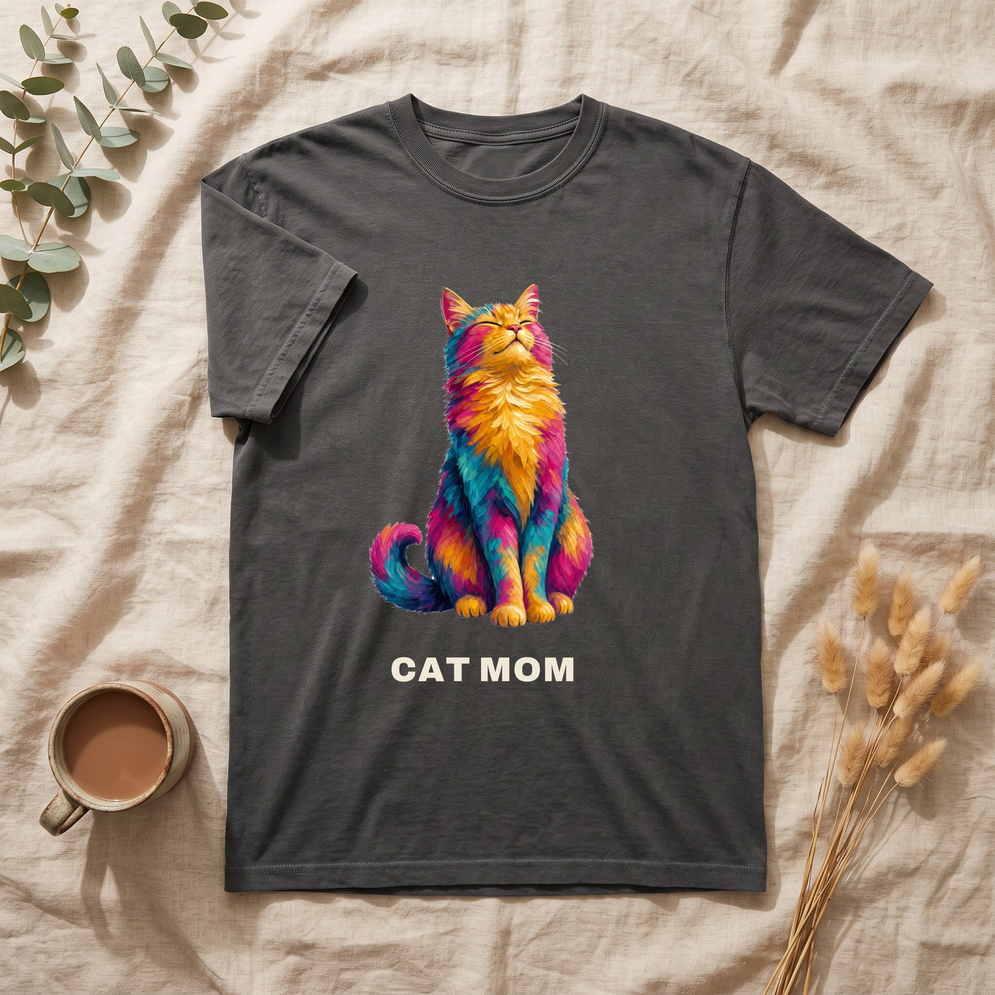 Cat Mom Shirt, Vibrant Painterly Cat Tee, Bold Cat Lover Gift, Colorful Cat Owner Sweatshirt