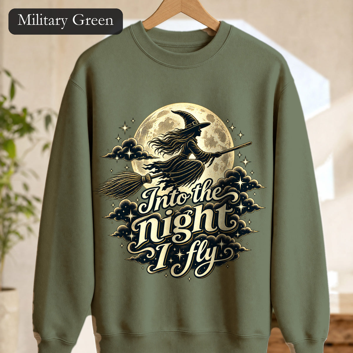 Witch Moon Sweatshirt, Into the Night I Fly, Magical Halloween Crewneck, Witchy Aesthetic Gift