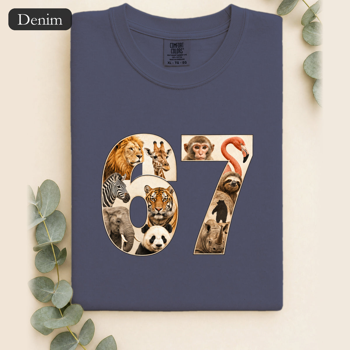 67 Zoo Animals Shirt, Funny 67 Meme Tee, Trendy Animal Number Gift, Giraffe Elephant Lion Sweatshirt