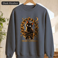 Merry Gothmas Black Cat Sweatshirt | Gothic Christmas Holly Wreath and Crescent Moon, Spooky Cat Lover Holiday Gift