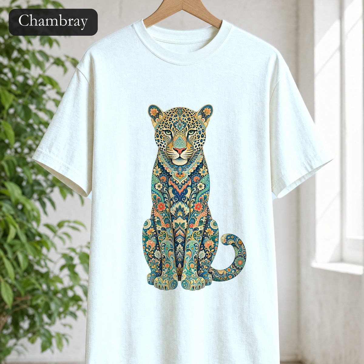 Boho Leopard Shirt, Folk Art Leopard Tee, Japanese Pattern Big Cat Lover Gift, Vintage Floral Leopard Sweatshirt