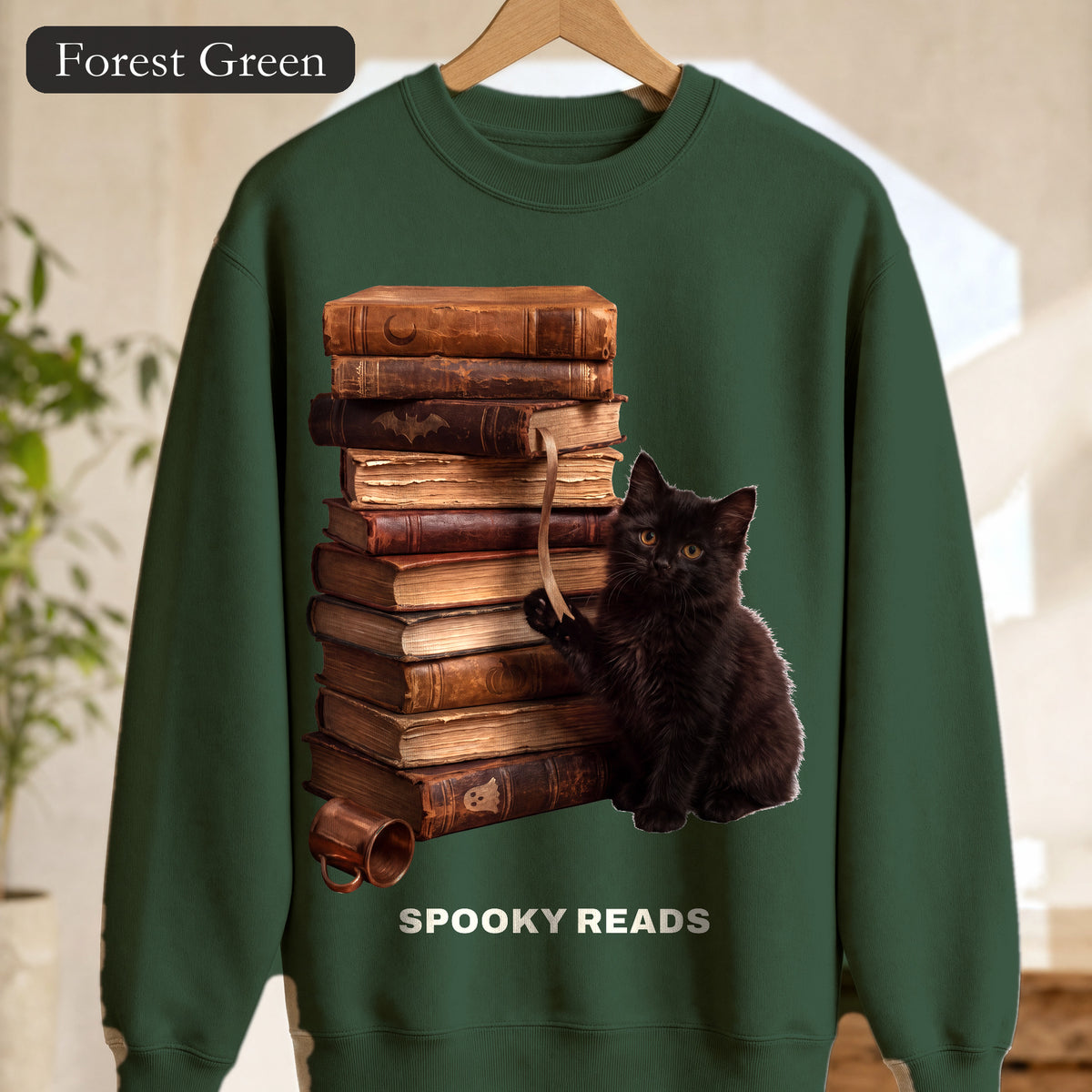 Spooky Reads Cat Sweatshirt, TBR Halloween Book Crewneck, Bookish Spooky Season Sweatshirt, Book Lover Black Cat Gift