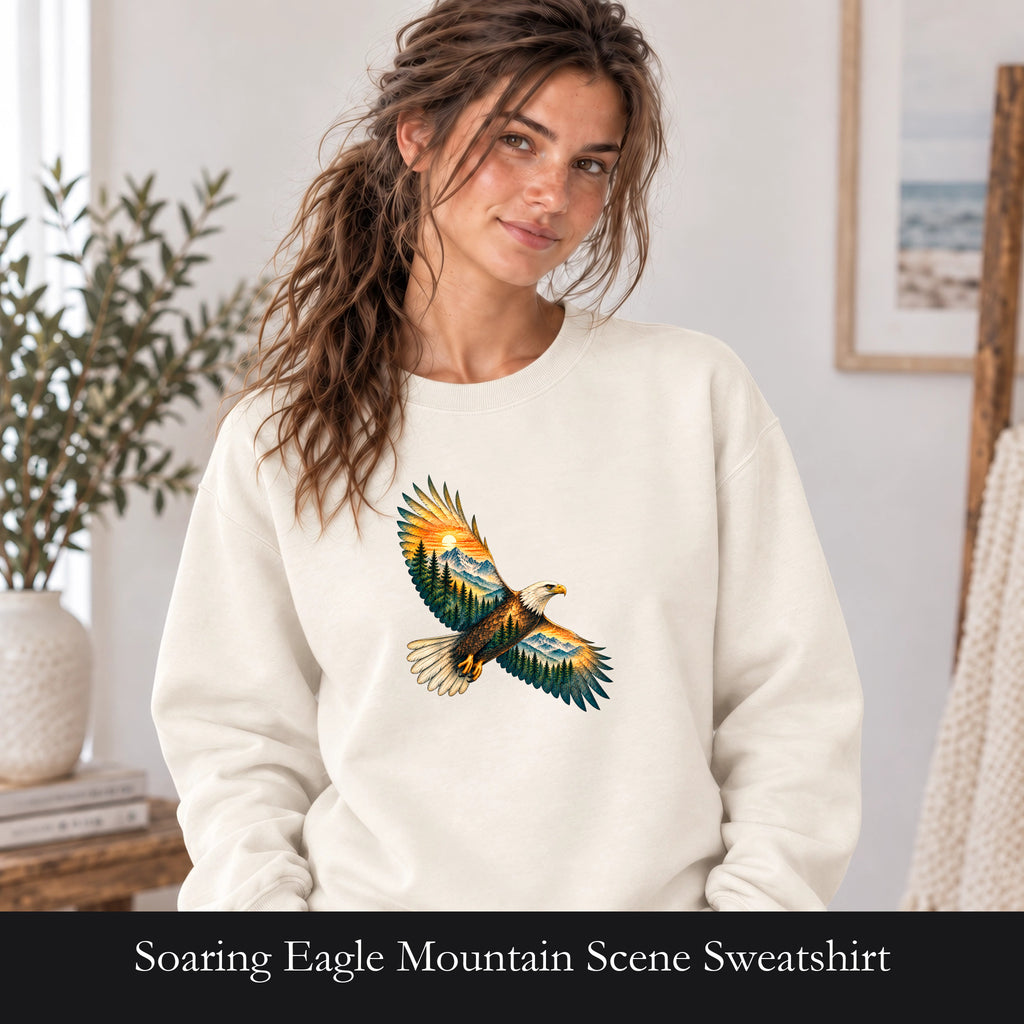 Soaring Eagle Mountain Scene Sweatshirt | Nature Bird Graphic