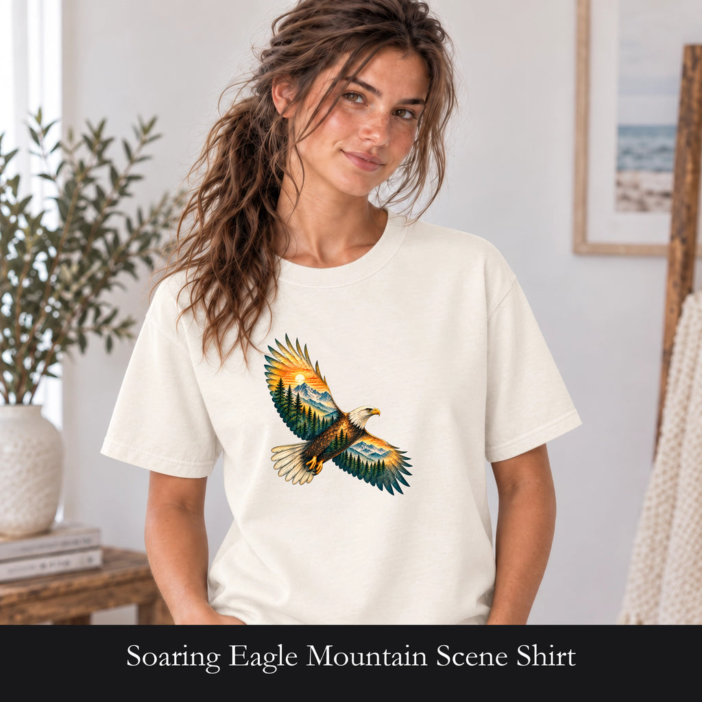 Soaring Eagle Mountain Scene Shirt | Nature Bird Graphic