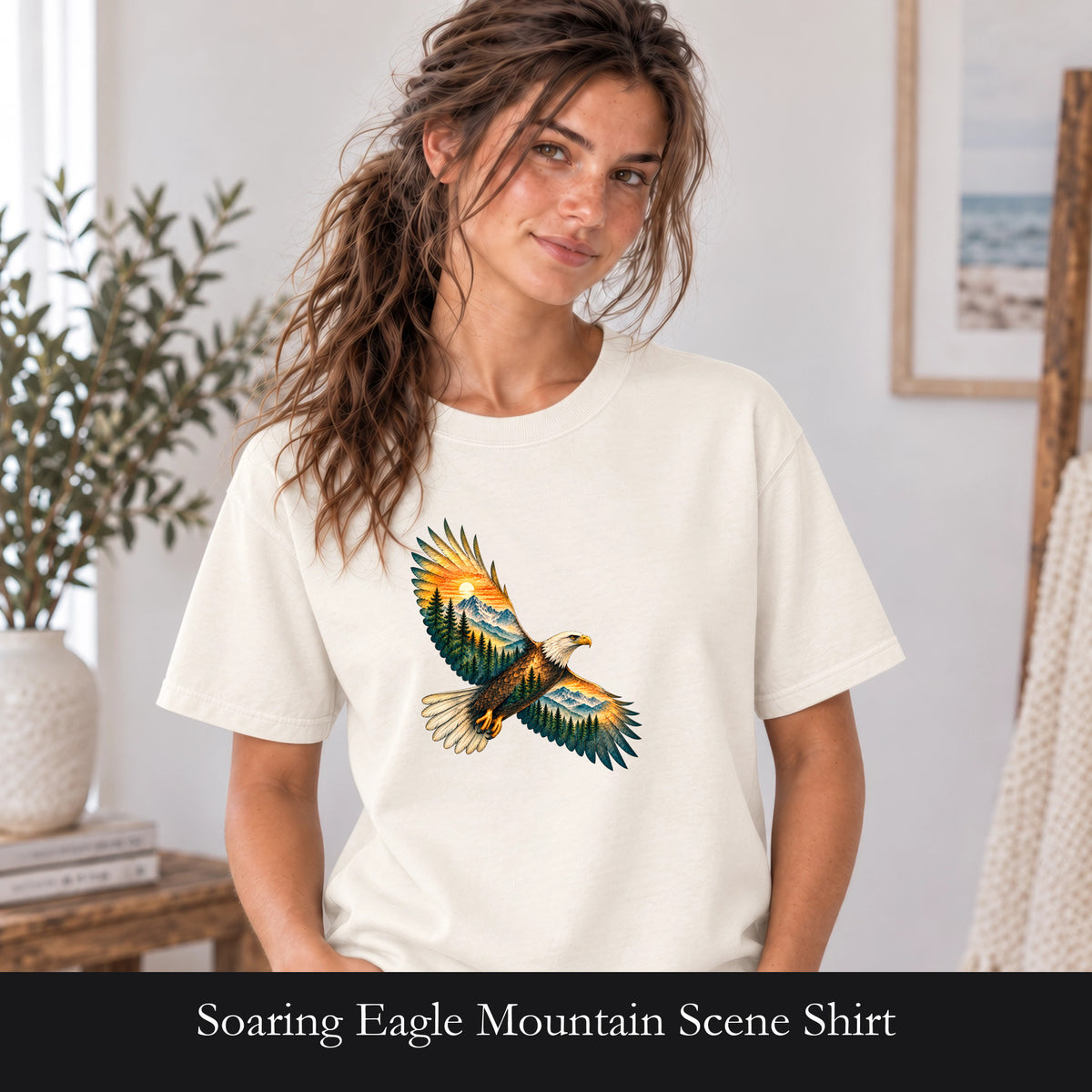 Soaring Eagle Mountain Scene Shirt | Nature Bird Graphic