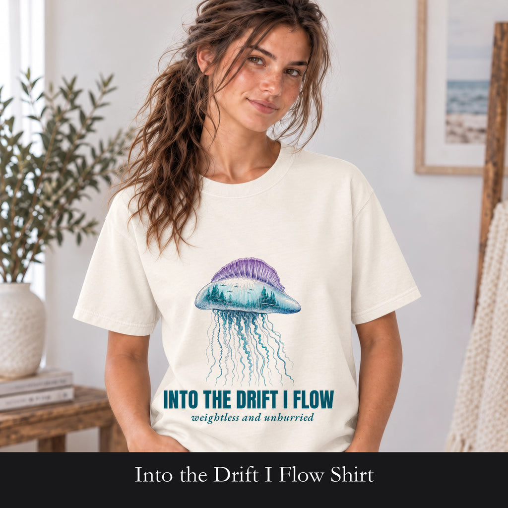 Into the Drift I Flow Shirt, Jellyfish Double Exposure Tee, Ocean Diver Sea Life Gift, Nautical Marine Sweatshirt