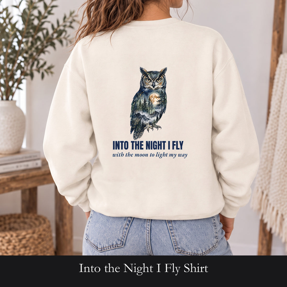 Into the Night I Fly Shirt, Owl Double Exposure Tee, Starlit Forest Nature Lover Gift, Woodland Wildlife Sweatshirt