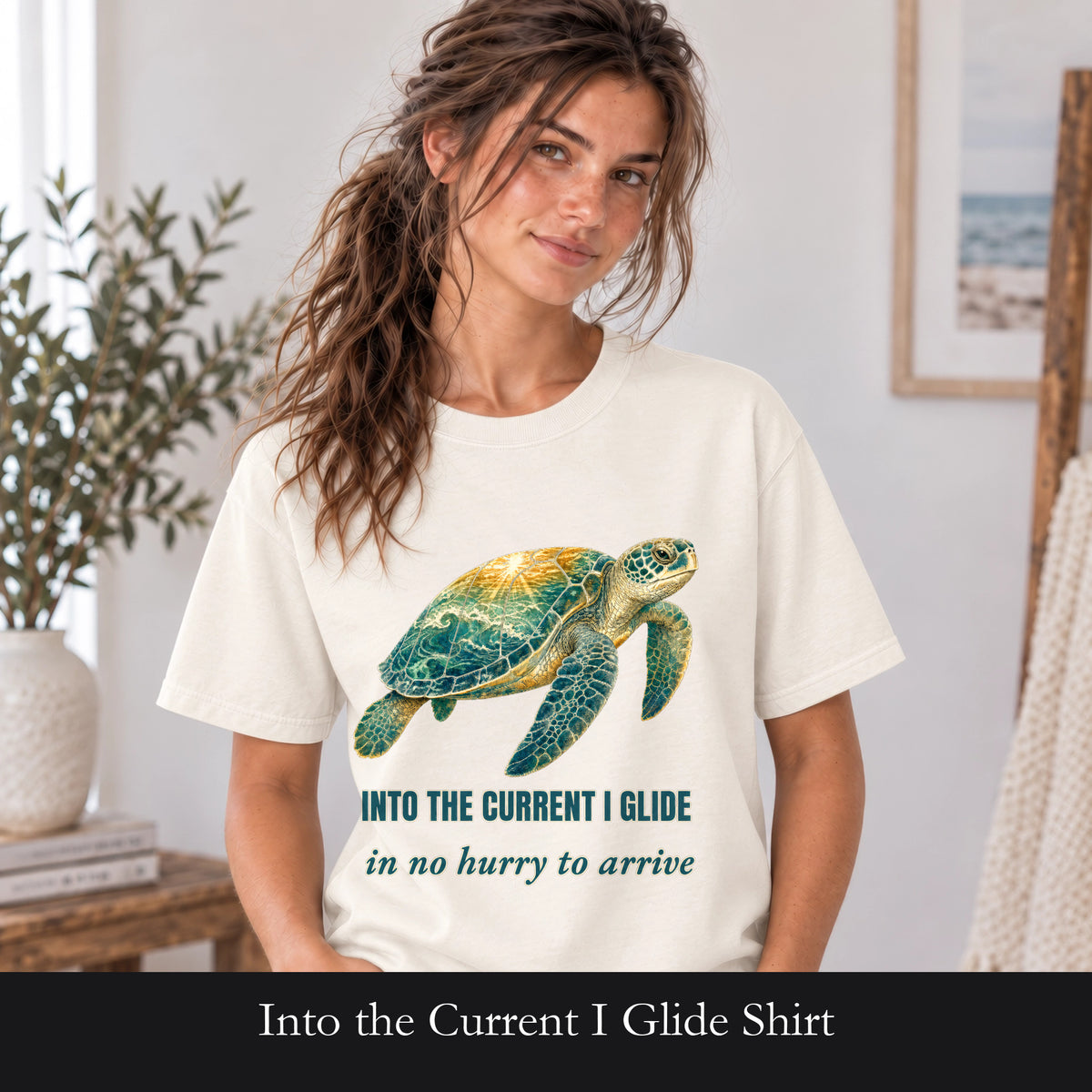 Into the Current I Glide Shirt, Sea Turtle Double Exposure Tee, Ocean Lover Marine Life Gift, Beach Nautical Sweatshirt