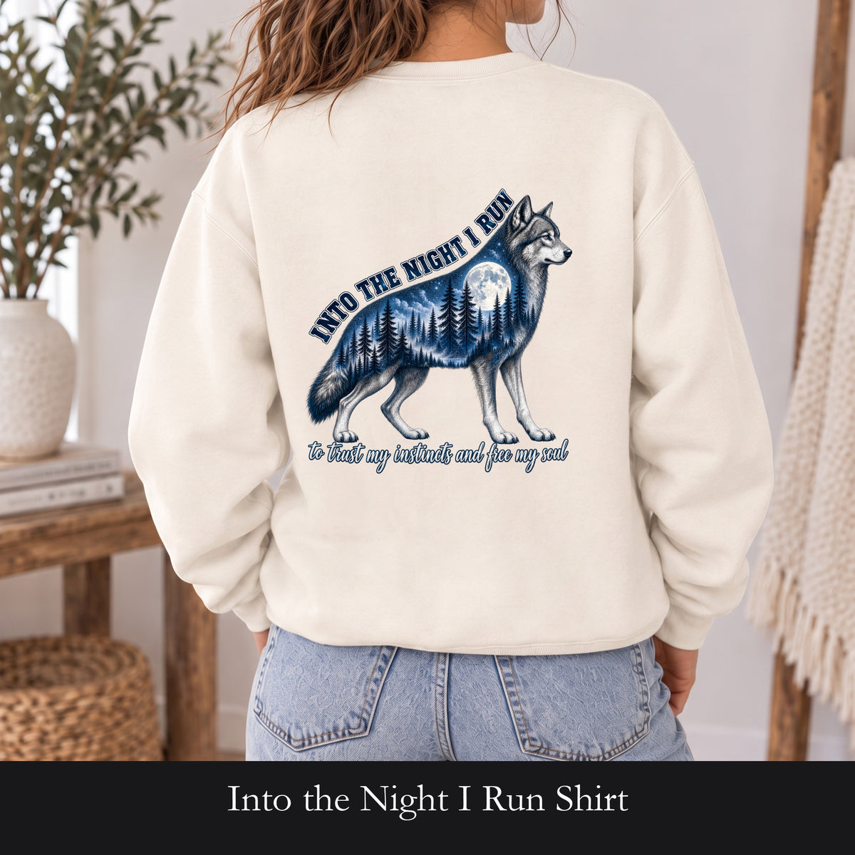 Into the Night I Run Shirt, Wolf Double Exposure Tee, Moonlit Forest Wild Spirit Gift, Woodland Nature Sweatshirt