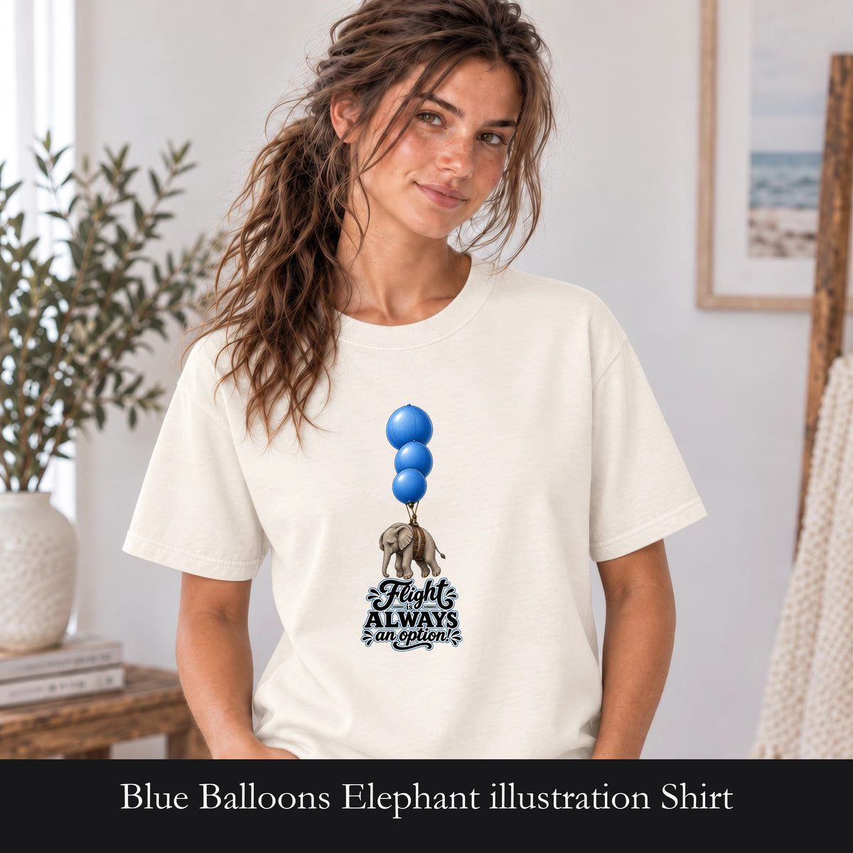 Blue Balloons Elephant illustration Shirt | Flight Always inspired quote