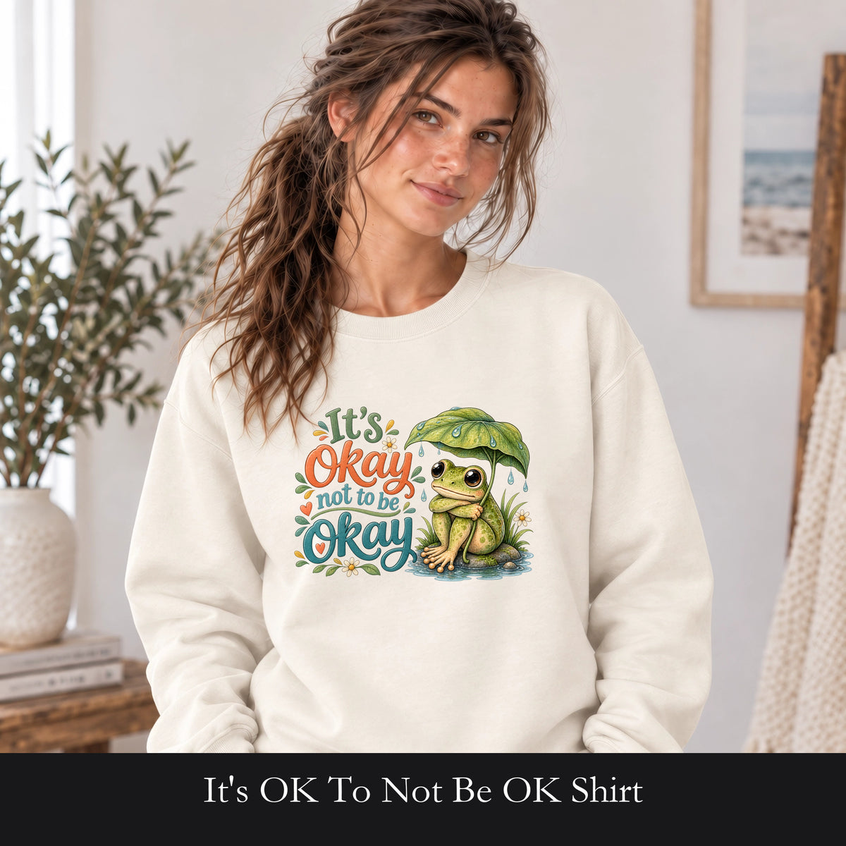 It's OK To Not Be OK Shirt, Cute Frog Mental Health Tee, Awareness Gift, Kawaii Frog Sweatshirt