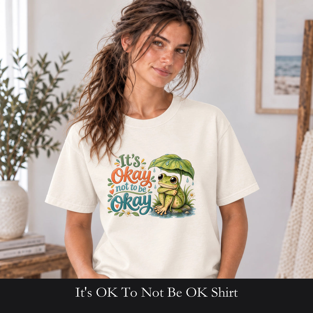 It's OK To Not Be OK Shirt, Cute Frog Mental Health Tee, Awareness Gift, Kawaii Frog Shirt