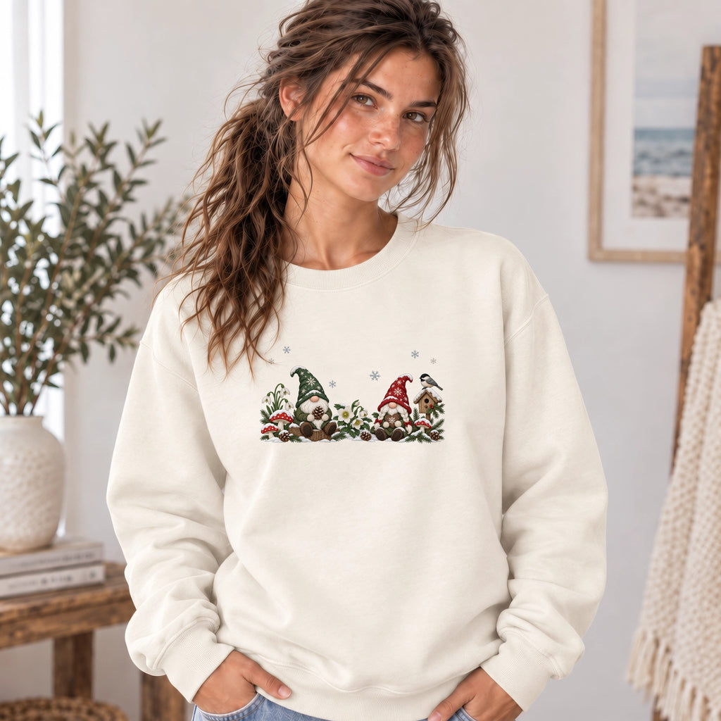 Christmas Gnome and Tree Scene Sweatshirt | Faux Embroidery